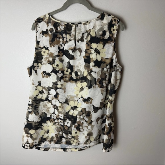 Calvin Klein Sleeveless Blouse Size XL Top Floral Brown Black Tan White Yellow - Picture 4 of 6